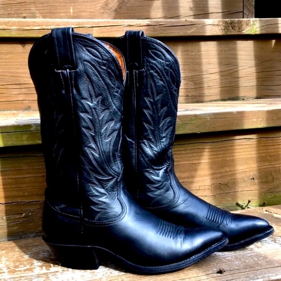 Nocona Shoes - Nocona Vintage USA Texas Black Embroidered Genuine Leather Cowgirl Western Boots
